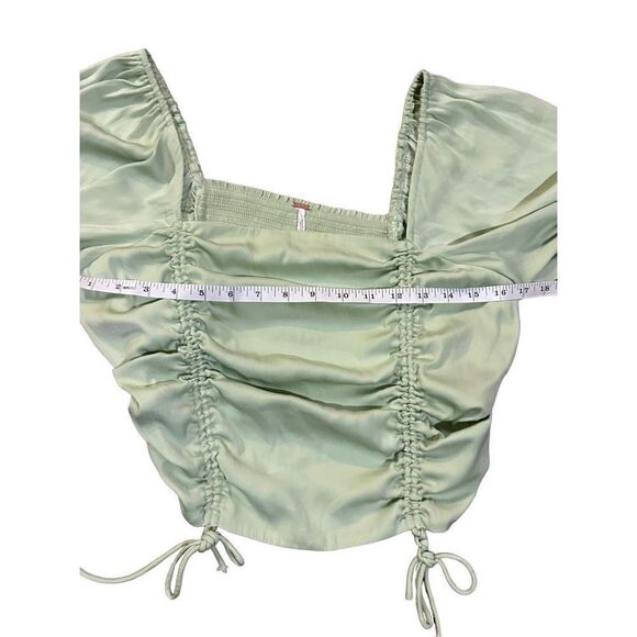 Free People laria Blouse Pleated Adjustable Drawstring Puff Sleeve bright Mint g - Picture 8 of 15